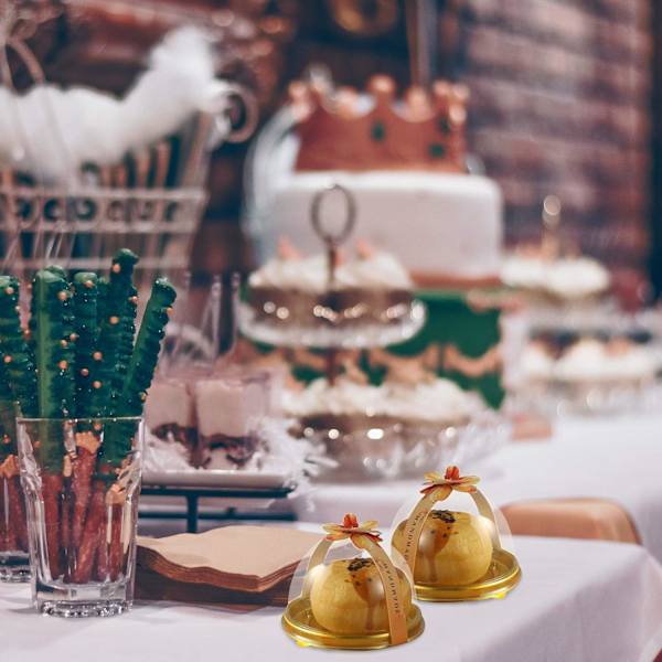 100 stk. Mini Klar Plast Muffinsboks Kake Muffinsboks Bryllup Bursdagsgaveboks (2 tommer) (Gullfarget)