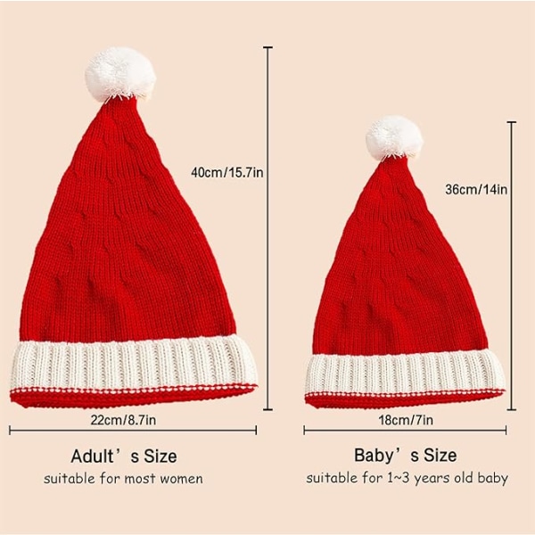 2st Familjematchande julmössor Vinter varm stickad cap Mjuk Bekväm förälder-barn Röd tomtemössa för vuxna barn
