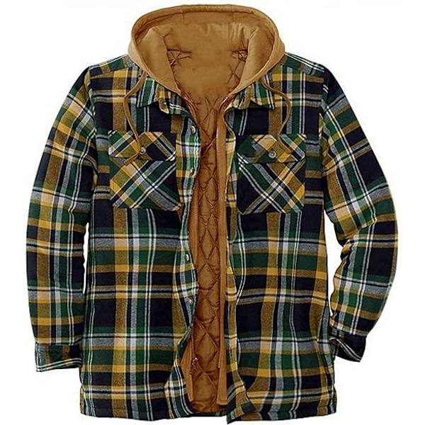 Hættetrøjer til mænd Lynlås Hætte Fleece Sweatshirts Pullover Varm Vinter Fuzzy Sherpa Foret Jakker Frakker til mænd Ternet Grøn XXL