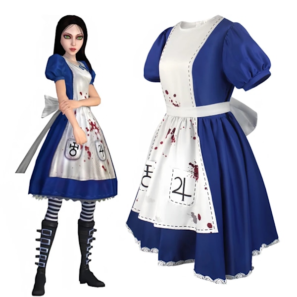 Anime Alice Princess -mekko, piikatytön esiliinamekko, Game Madness Returns Alice Cosplay -asu naisille ja tytöille Halloween-juhliin M
