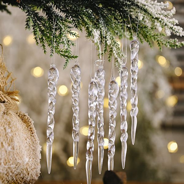 12 stk. Juledekorasjon klar isbar hengende ornament