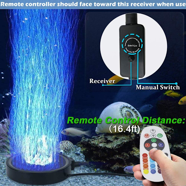 Akvarie Boble LED Lys, Fjernbetjent Luftsten Disk, wi