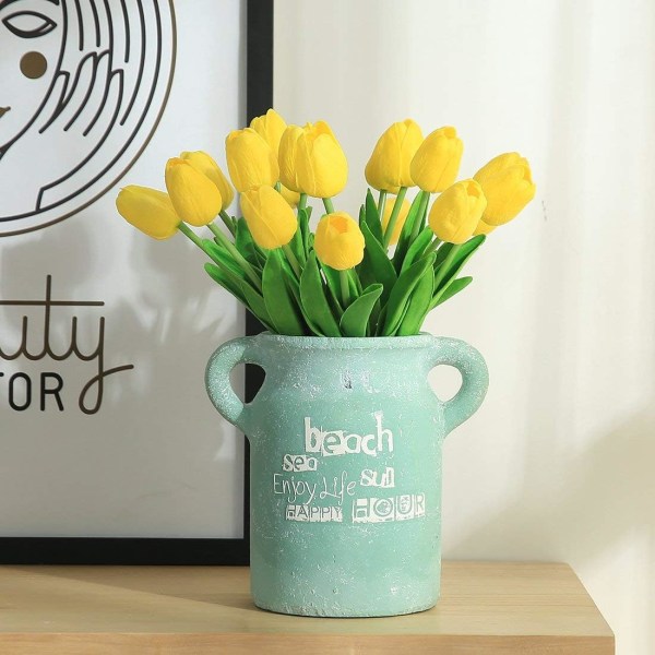 10 stk. Ekte Følelse Latex Kunstige Tulipaner Blomster Falske Tulipaner Blomster Bryllupsbuketter for Bryllup Hjem Hage Dekor Gul