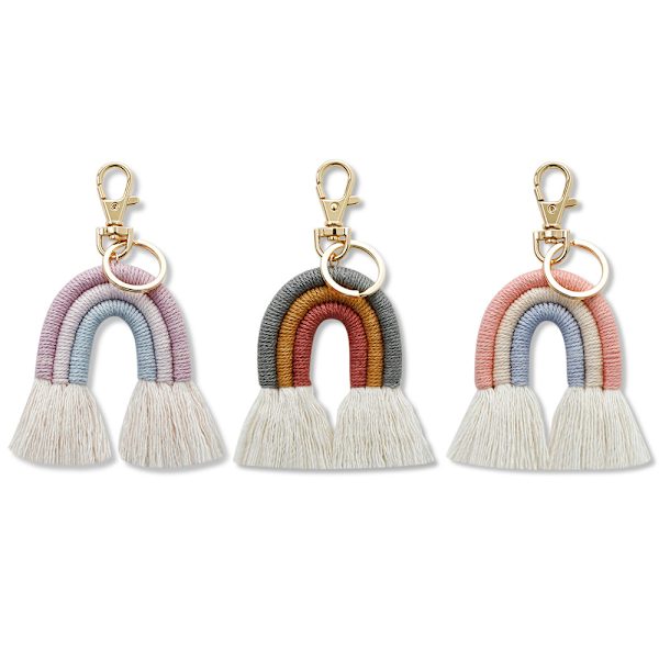 Handvävd tofs Rainbow Key Chain Bag Charm Plånbok Handväska Hänge Dekorationer (lila + färg)
