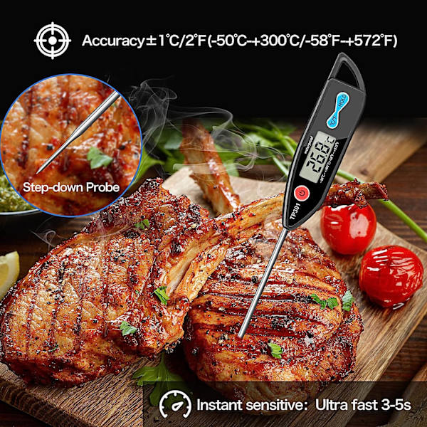 Køkkentermometer Madlavningstermometer Øjeblikkelig Aflæsning LCD-Display Automatisk Sluk Vandtæt Lang Probe til BBQ Sødt Vand Grill BBQ Køkken Mælk