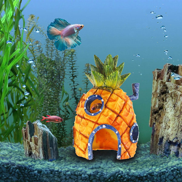 Akvariedekorationer, Ananas Hus Akvarie Ornament Fisketank Tilbehør i Resin