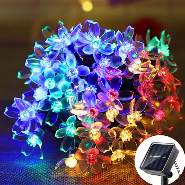 5/7/12m LED Körsbärsblomma Solcell Ljusslinga Trädgård Fairy Ljus，yttre vattentät tejp för innergård dekoration färgad 7m 50 LED