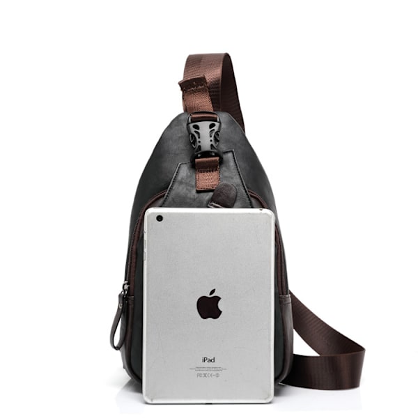 1 stk. PU Læder Herre Brysttaske Mode Trend Skuldertaske Crossbody Taske Hængetaske Cykelrygsæk (Sort+Brun)