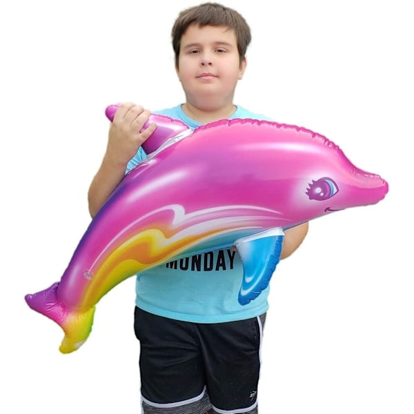 Pink Rainbow Farve Oppustelig Delfin Pool Legetøj (2 Sæt) Strand Pool Vand Tema Dekoration Fødselsdagsfest Dekoration