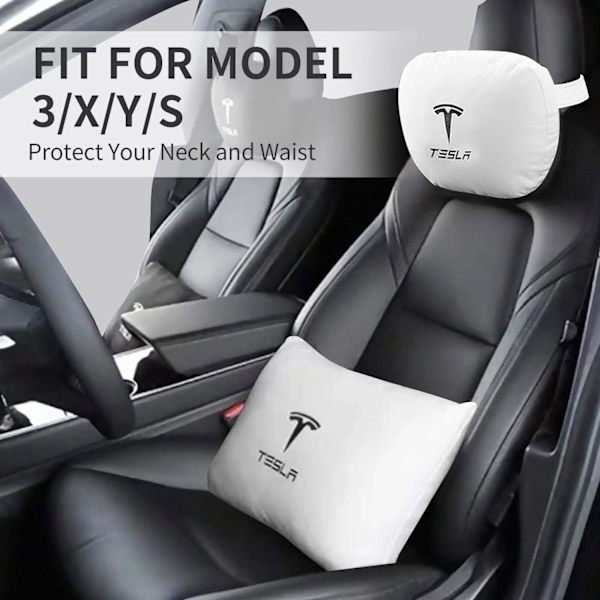 Tesla-kudde för Model 3/Y/S/X,Tesla Model 3-tillbehör,Tesla Model Y-tillbehör,Mjuk Memory Car Nackkudde, Anpassad Bil Nackstödskudde, Nackkudde