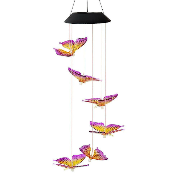 Solar Wind Chime Light Butterfly Style Vattentät Trädgårdshängande Lampor Utomhuslampa Trädgårdsstatyer