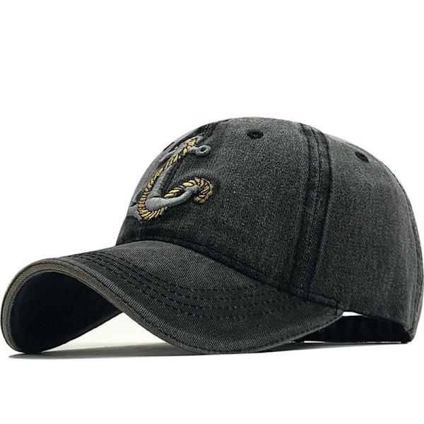 Retro Boat Anchor Broderad denim cap (svart)