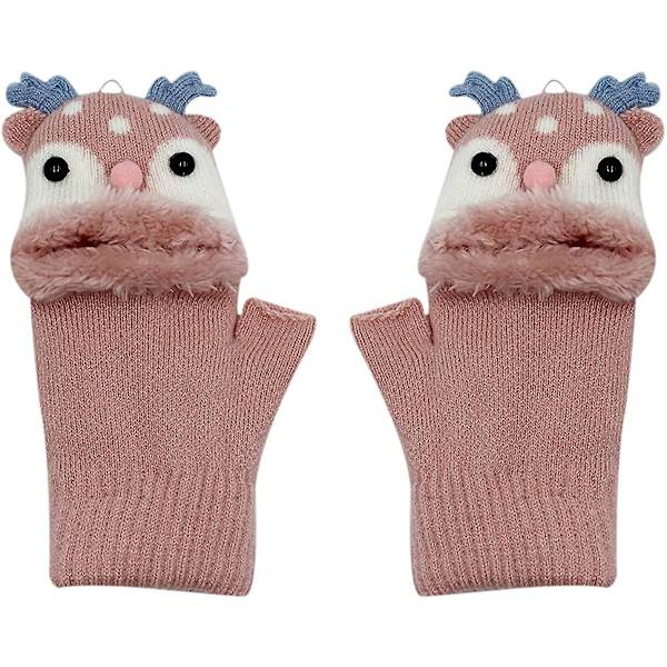 Barn Småbarn Söta renfleecefodrade handskar Cabriolet Flip Top Fingerless vantar för pojkar flickor