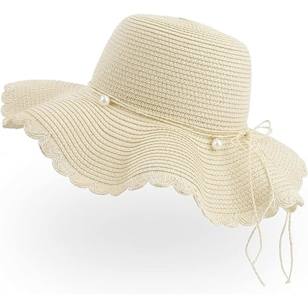 Stråhatt för kvinnor, hopfällbar cap UV-skydd, sommarstrandvisir Bred brättad papper Floppy Braid Bucket Hat för resor Vandring Fiske