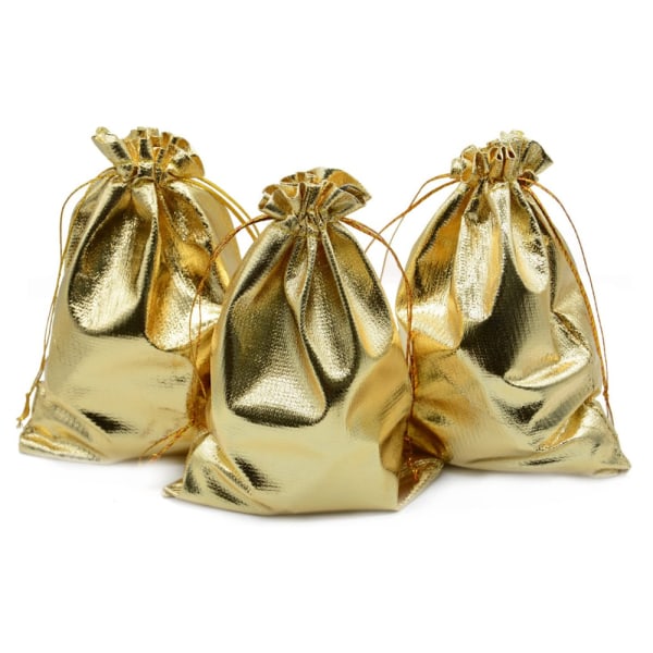100 st plexiglas smycken påse med guld dragsko Bröllopsfest Choklad godispåse Julklapp (guld 9*12cm)