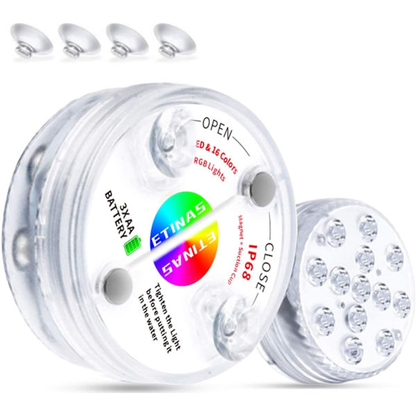 Dykljus LED med sugkoppsmagnet Pool Fiskbadkar Badkar Landskap Fontändamm Undervattenspoolvaslampa (1 stycke kontroll + 1 stycke ljus)