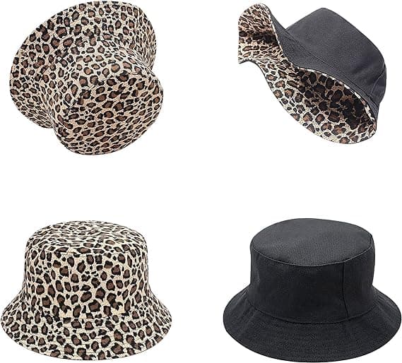 Vendbar Leopard Bucket Hat Bomuld Fiskerhat Sammenfoldelig Cheetah Solhat til Kvinder og Mænd