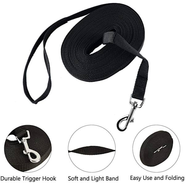 Lang Treningsline for Hund Nylon Lang Treningsline for Hunder Uten Stropper for Katter og Hunder Gåtur Kjæledyr (5M Lang, Svart)