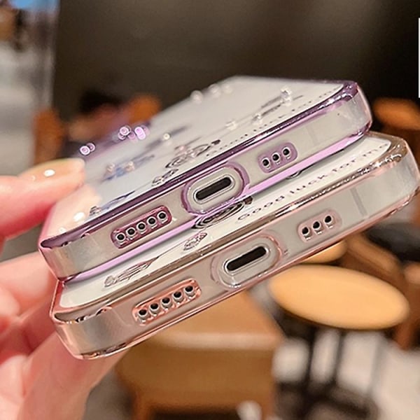 Ruusukuvioinen galvanointi silikonipuhelinkotelo iPhone 14 Prolle (violetti)