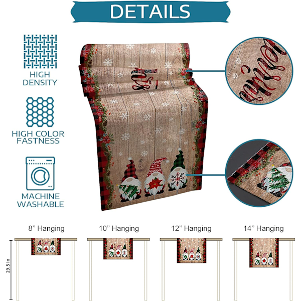 Nisser Juledekorasjoner Bordløpere Bomull Lin Gårdshus Buffalo Plaid Rød Svart Rektangel Sklisikker for Fest Kjøkken, Hjem, Spisebord, Ute