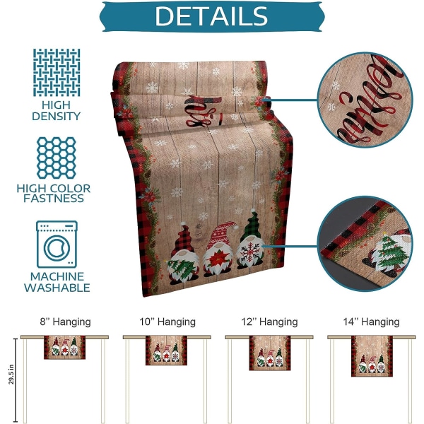 Nisser Julepynt Bordløbere Bomuld Linned Bondegård Buffalo Plaid Rød Sort Rektangel Skridsikker til Fest Køkken, Hjem, Spisebord, Udendørs