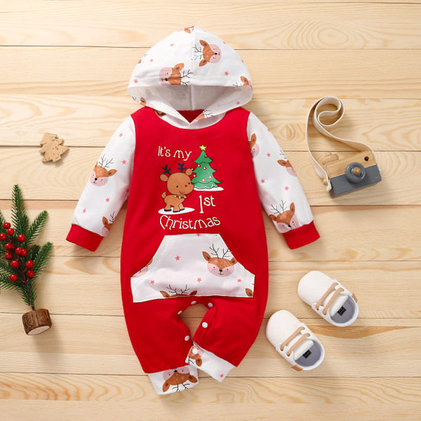 Min Første Jul Baby Pige Dreng Sæt Bil Lastbil Langærmet Lomme Hætte Romper Jumpsuit Jule Heldragt Tøj (6-9 Måneder)