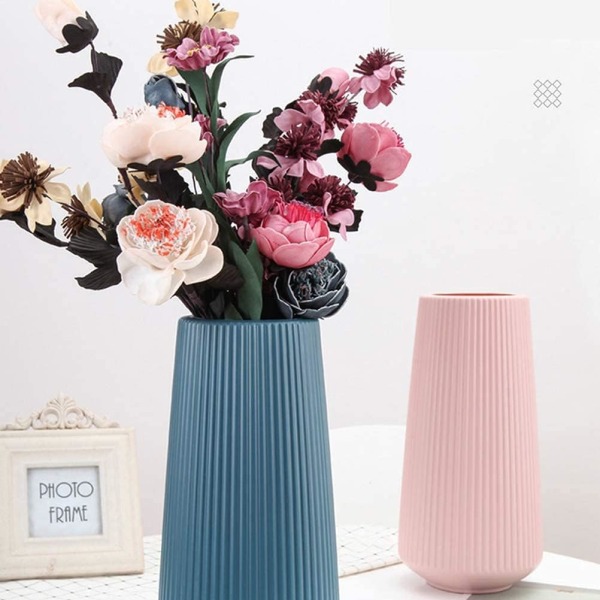 Modern enkel stil blomstervas, 1 st Premium plastdekorationsvas Perfekt för kök i vardagsrummet (blå)