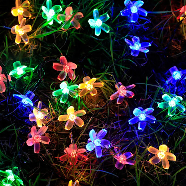 5/7/12m LED Körsbärsblomma Solcell Ljusslinga Trädgård Fairy Ljus，yttre vattentät tejp för innergård dekoration färgad 12m 100 LED