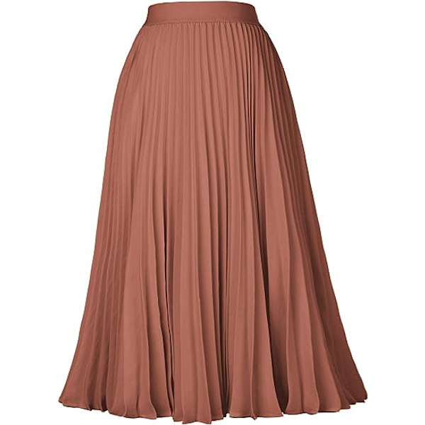 Simpel Slim Fit Sølvfarvet Silke A-Linje Nederdel Elastisk Sød Midi Nederdel (Orange, M)