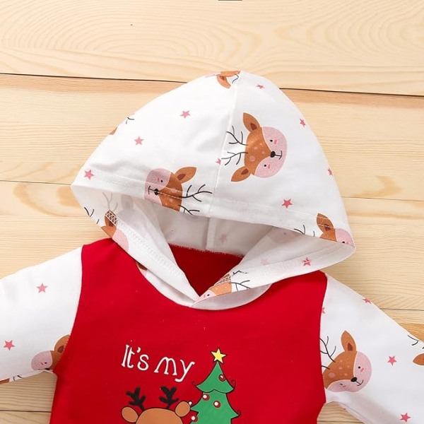 Min Første Jul Baby Pige Dreng Sæt Bil Lastbil Langærmet Lomme Hætte Romper Jumpsuit Jule Heldragt Tøj (6-9 Måneder)