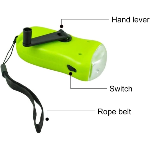 Solar Dynamo Ficklampa, Handvev Uppladdningsbar Ficklampa, Bärbar Solar Power LED Ficklampa för utomhusnödcamping hängande lykta, slumpmässig färg（green