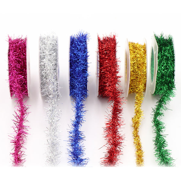 5ft 6 färger julglittertråd garland metalltråd krans vriden krans glitter kransdekorationer för julbröllop födelsedagsfest Decorati
