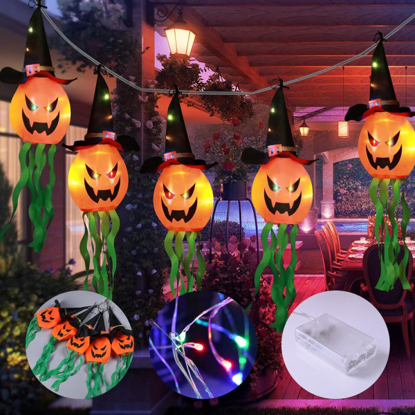 Halloween dekorationsljus 11,5 fot 2 mönster 5 st DIY Hängande Färgglada LED-band Blinkande Bubble Pumpkin String Lights