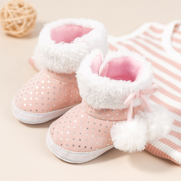 nfant Baby Skor Pojkar Flickor Tofflor Mysiga Fleece Booties First Walking Skor Varma strumpor Nyfödd Spjälsäng Skor (12-18 månader, Rosa)