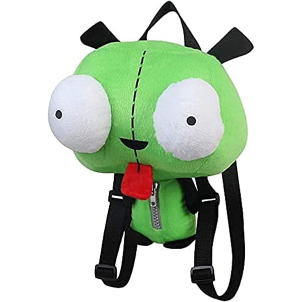 Ny Alien Invader Zim Plysch Ryggsäck Leksaker 3D Eyes Robot Söt stoppad plyschväska Grön julklapp 14 tum