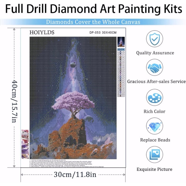 Diamantkonstmålningskit för vuxen - nattlila träd runda målning med hel diamantsöm, DIY-målningssats för diamantpärlor, Craft Diamond Art Project