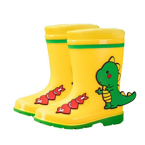 Sadebootsit lapsille pojille ja tytöille, vesikengät, sarjakuva sadebootsit, pieni dinosaurus (keltainen, taapero 10)