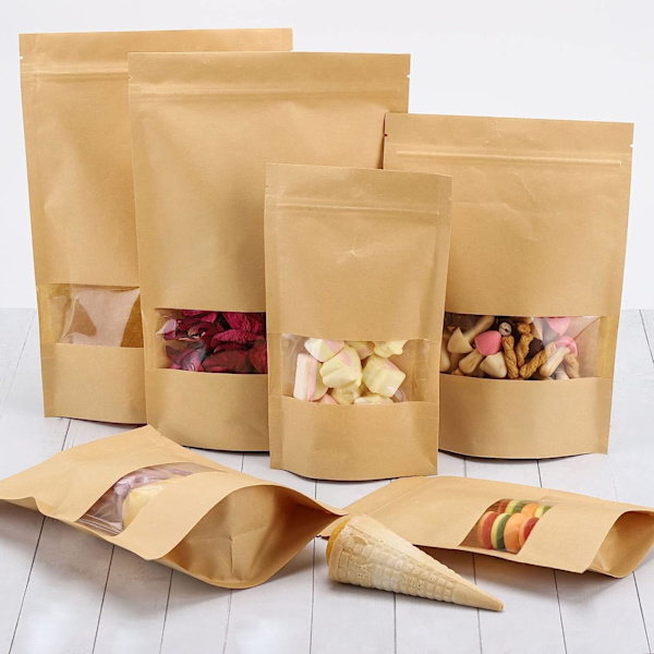 100 stycken kraftpapper upprätt påse blixtlåslås kan återförsegla mat