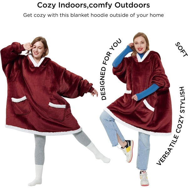 Wearable Blanket Hoodie - Sherpa Fleece Hætte Blanket til Voksne som Gave, Varmt & Behageligt Blanket Sweatshirt med Kæmpe Lomme både Indendørs og U