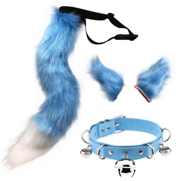 Cat Ears Hårklämma Kostym Halloween Party Neck Chocker Cosplay Set(blå)