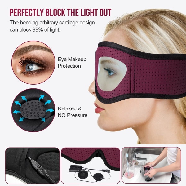 Bluetooth 5.2 Pannband 3D Andningsbara Sömnhörlurar, Trådlösa ögonmussla Sömnhörlurar för Side Sleeper Kvinnor Kontor Flygresor Coola tekniska prylar Unika