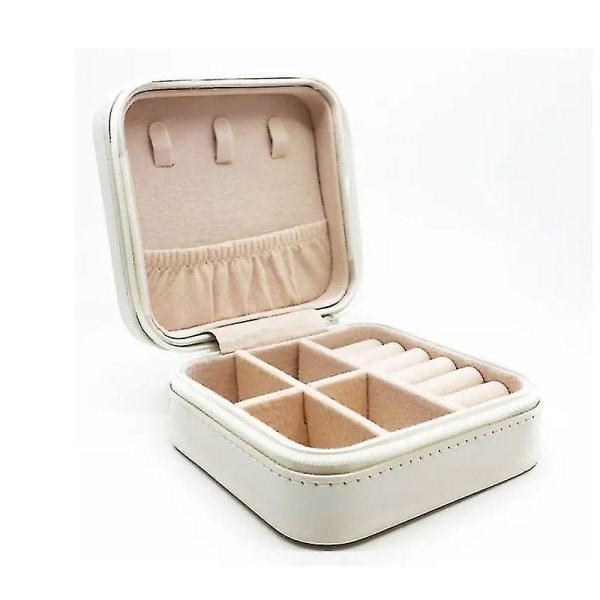 Läder förvaringsbox för smycken för case Portabelt örhängehalsband (vit)