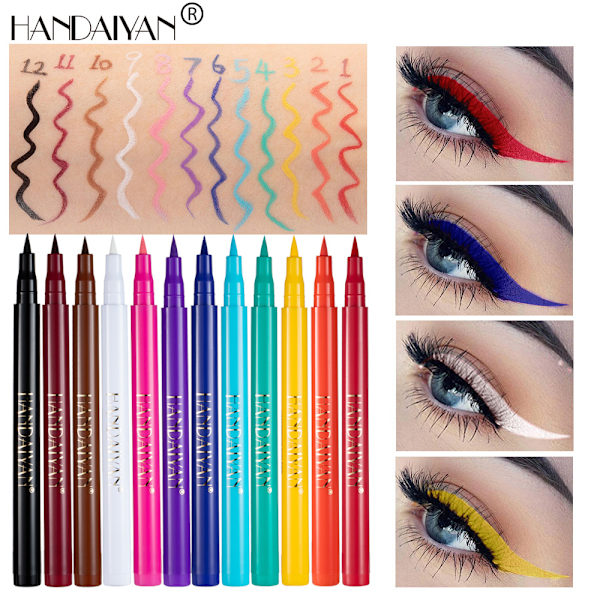 12-fargers matt farge eyeliner, hurtigtørkende og vanskelig å smøre ut flytende eyeliner penn 12-pakning eyeliner