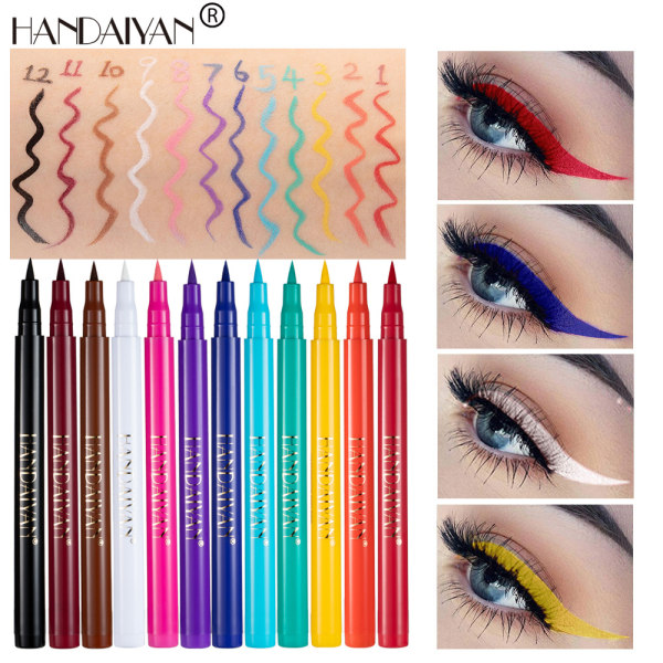 12-färgs mattfärgad eyeliner, snabbtorkande och inte lätt att smeta ut flytande eyelinerpenna 12-pack eyeliner