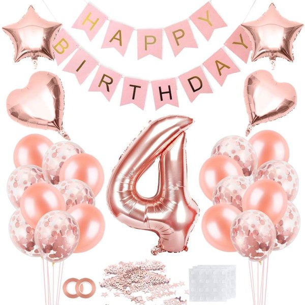 4-födelsedagsflickballong, roséguldballong 4, 4-åriga födelsedagsballonger roséguld, 4-årig flickballong, roségyllene födelsedagsballonger, 4 år G