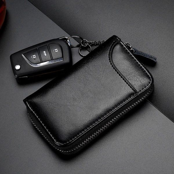 case i äkta läder ,fjärrstyrd case Äkta läderfodral för män Case med dragkedja (svart)