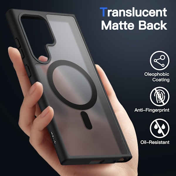 Magnetisk Skal til Samsung Galaxy S24 Ultra 5G, Kompatibel med MagSafe, Gennemsigtig Mat Bagside Stødsikker Telefon Case (Sort)