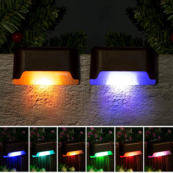 Solcellsdäckslampor utomhus, 16-pack solcellstrapplampor vattentäta LED-sollampor för utomhusdäck, trappor, steg, staket, gård och uteplats (Färgskiftande)