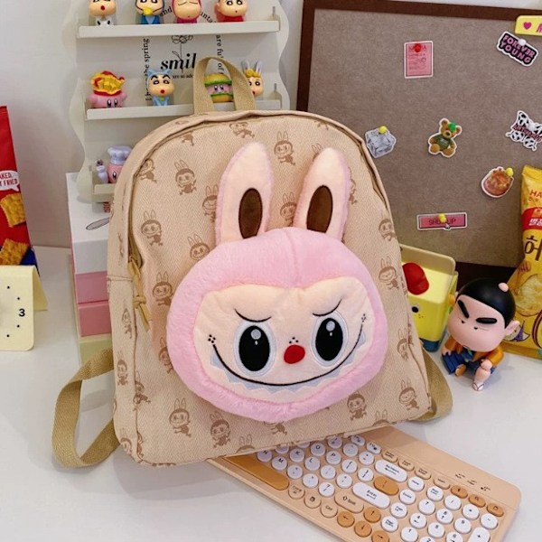 Ny Barnryggsäck Labubu Skolväska Kawaii Plush Toy Ryggsäck Söt Cartoon Ryggsäck Exploded Toddler Bag pink