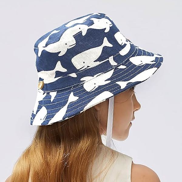 Baby Småbarn Bøtte Solhatt Søtt Trykk Sommer Strandhatt med Justerbar Hakestropp for Barn (2-4 År)